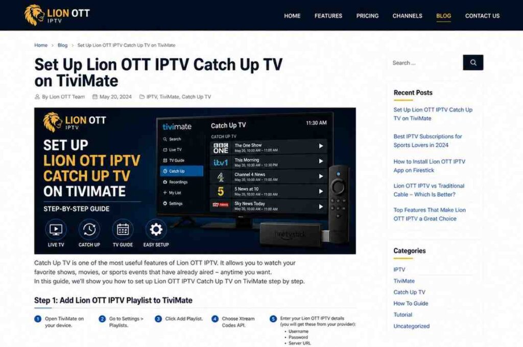 Set Up Lion OTT IPTV Catch Up TV on TiviMate