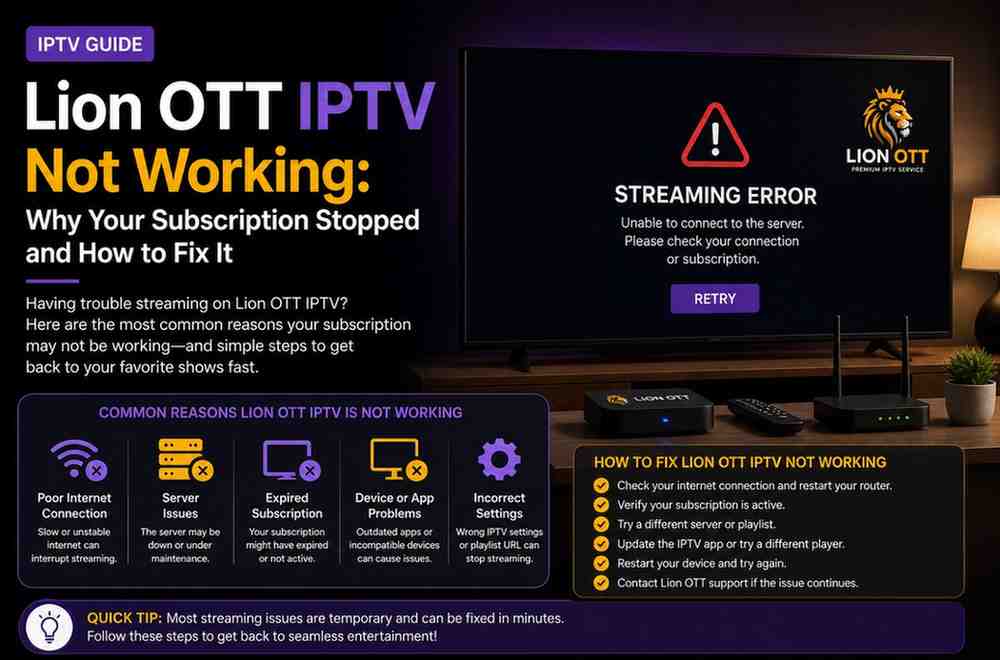 Lion OTT IPTV Not Working: Why Your Subscription Stopped and How to Fix It