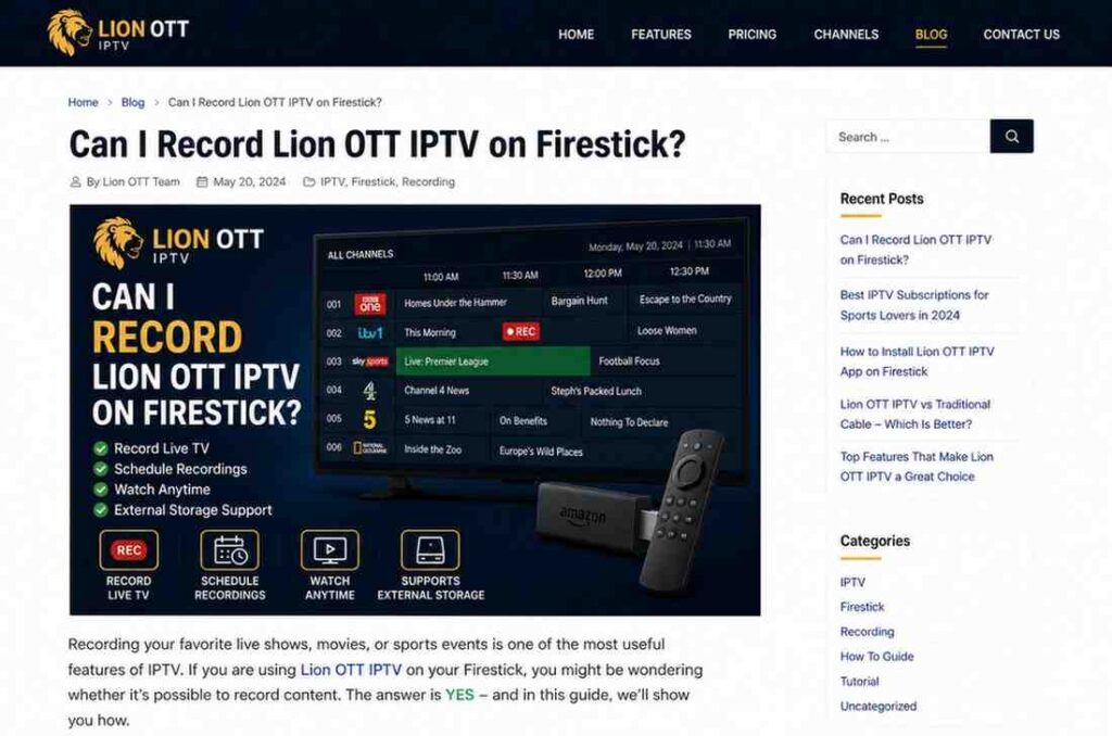 Record Lion OTT IPTV Firestick Easily with Simple Setup Guide