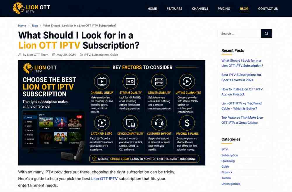 What to Look in Lion OTT IPTV Subscription for Best Experience